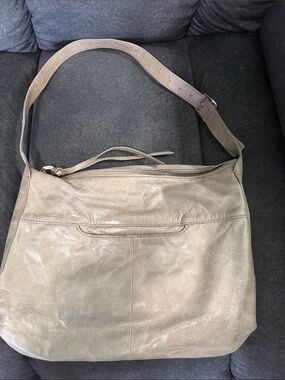 HOBO Taupe Leather Shoulder Bag with Top Zip